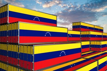 3D illustration Container with flag of Venezuela