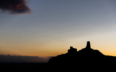 Evening silhouette of the ruins of castle of Marcuello in Spain