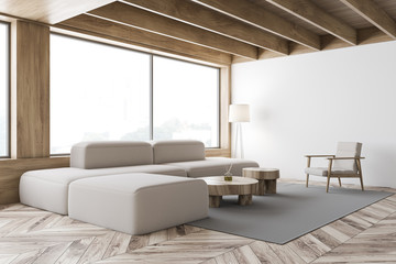 White and wood Scandinavian living room corner