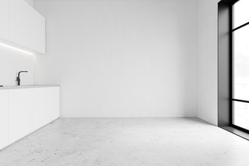Minimalistic spacious white kitchen interior