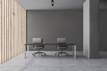Gray panoramic modern office workplace