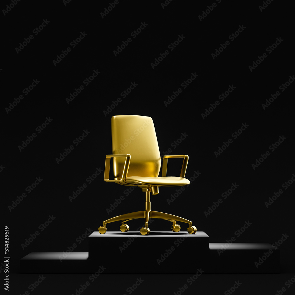 Wall mural gold office chair on award podium over black