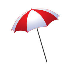Beautiful beach red-white umbrella for protection from the scorching sun.