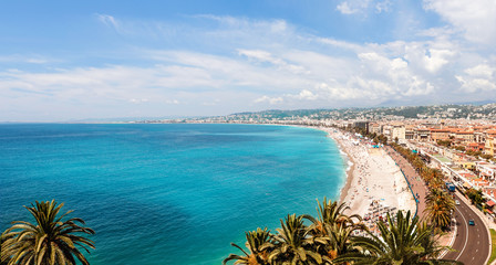 Panoramic, aerial view of Promenade des Anglais in Nice on a sunny day © rangizzz