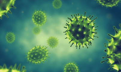 Fototapeta na wymiar Covid 19 or Influenza or monkeypox virus cells.