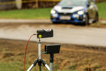 A detail of a timer used for time measurement during the rallye race event. 