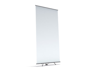 Blank roll up banner display. Template mockup. 3D