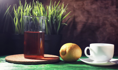 Brewing tea on a wooden table