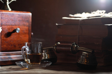Brewing tea on a wooden table