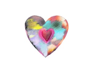 Multicolored watercolor drawing of a heart.