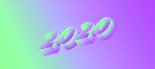 Plakat 3D neon digits 2020 on vibrant gradient background. Retrofuturistic color and style trend.