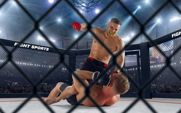 MMA fighters on professional ring. Fighting Championship.