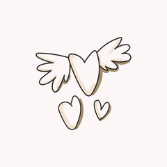 Heart with wings icon on isolated background. Valentine's day decoration for postcard, sticker, logo for website. Hand drawing. Vector. EPS 10.