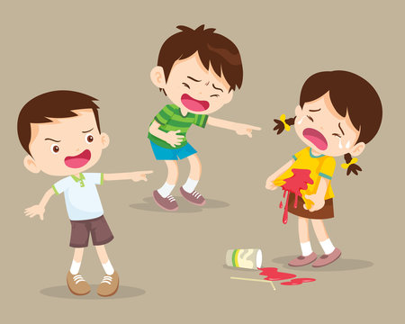 bully children boy the bad habit to friend with a drink falling onto the floor