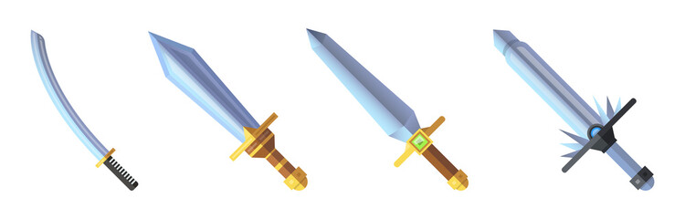 Cartoon game sword icons set