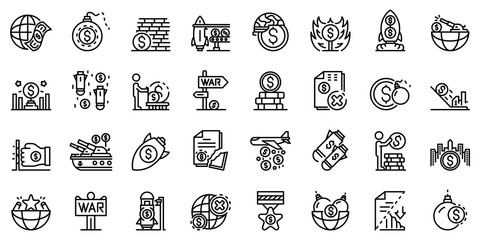 Trade war icons set. Outline set of trade war vector icons for web design isolated on white background