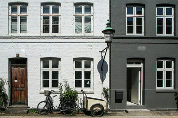 The typical danish terraced houses with their colorful facades. Nice example of scandinavian design.