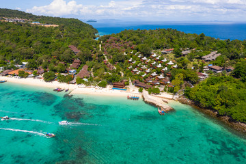 phi phi island and resort tourist boat aerial view
