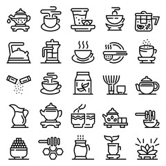 Tea ceremony icons set. Outline set of tea ceremony vector icons for web design isolated on white background