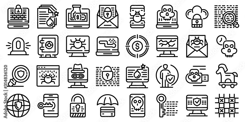 Poster Fraud icons set. Outline set of fraud vector icons for web design isolated on white background - Posters