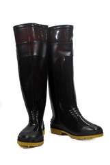 Brown waterproof rubber boots isolated on white background.(with Clipping Path).