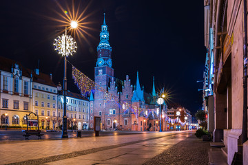 The historic capital of Lower Silesia, the city of Wroclaw on January night.
