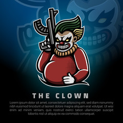 The clown holding a big gun