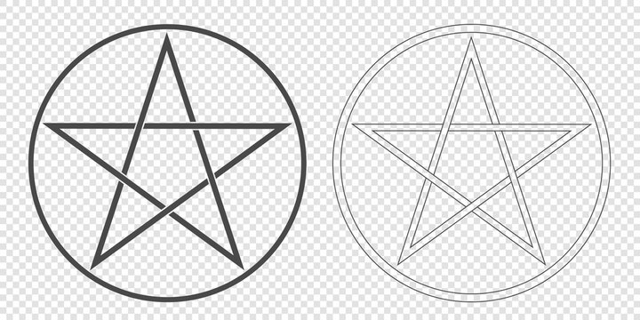 Illustration of a Pentagram, a five-pointed star in a circle. Esoteric or magic symbol of Occultism and Witchcraft. Isolated on transparent background, vector