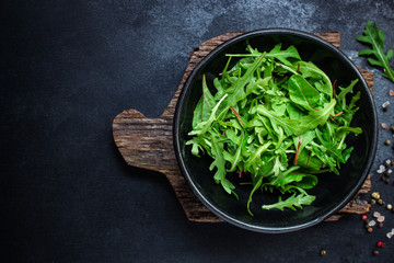 Healthy salad, leaves mix salad (mix micro green, juicy snack). food background, Top imsge 