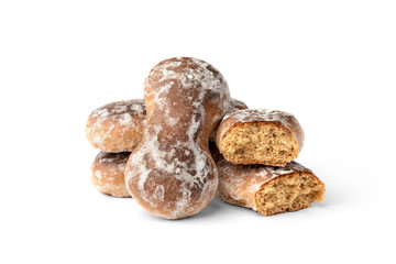 Traditional russian honey gingerbread isolated on white background.