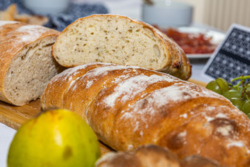 Closeup details of fresh traditional home baked wholemeal bread buns