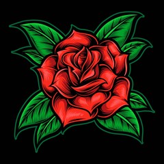 rose flower tattoo style vector - obrazy, fototapety, plakaty