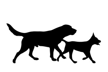 Vector silhouette of dog on white background. Symbol of group of pets who plays together.