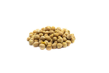a handful of chickpeas on a white background