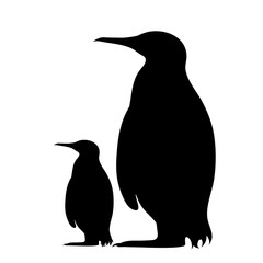 Naklejka premium Vector silhouette of penguin family on white background. Symbol of wild mother and baby stay together.
