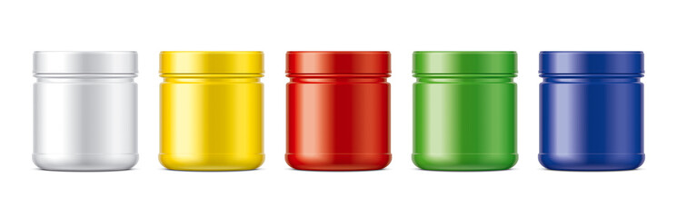 Set of plastic Jars. Colored Matt surface version.