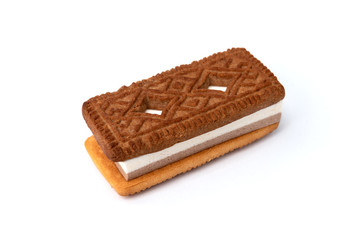 Sandwich of cookies with souffle isolated on white background.