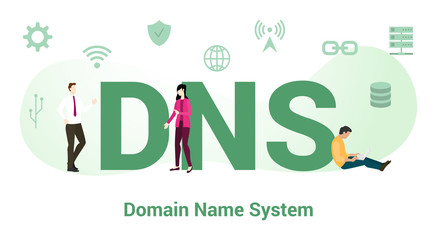 dns domain name system concept with big word or text and team people with modern flat style - vector - obrazy, fototapety, plakaty
