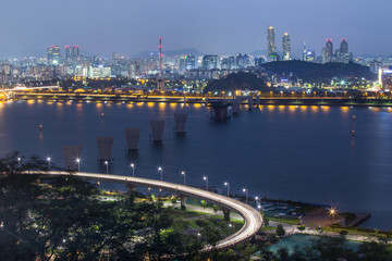Fototapeta premium View of Seoul, South Korea at night.