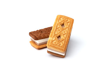 Sandwich of cookies with souffle isolated on white background.
