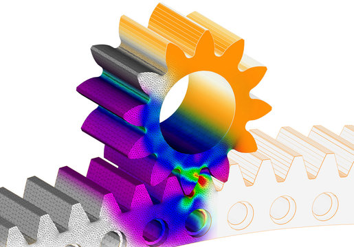 Gear and cogwheel 3D solid finite element analysis stresses in white backround