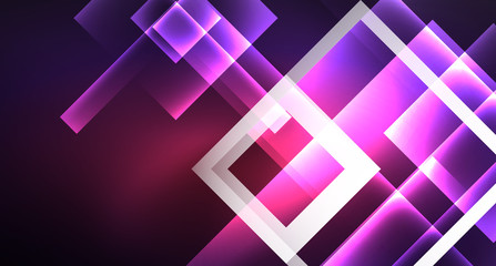 Neon shiny color squares on black, modern template