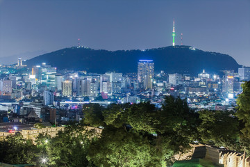 View of Seoul  at night located Naksan Park in Seoul,south Korea.