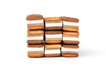 Sandwich of cookies with souffle isolated on white background.