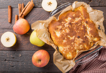 Homemade blondie (blonde) brownies apple cake square slices