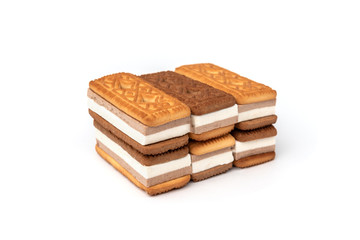 Sandwich of cookies with souffle isolated on white background.