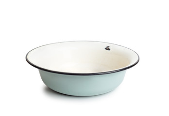 Old enamel dish, or bowl, isolated on white background