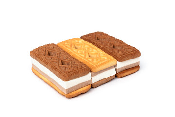 Sandwich of cookies with souffle isolated on white background.