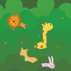 Vector illustration Animals with jungle background. Pattern seamless.
