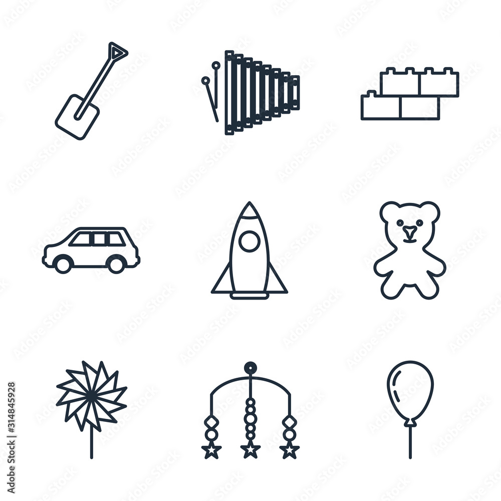 Aufkleber set baby toys icon template color editable. feeding and care element pack symbol vector sign isolate